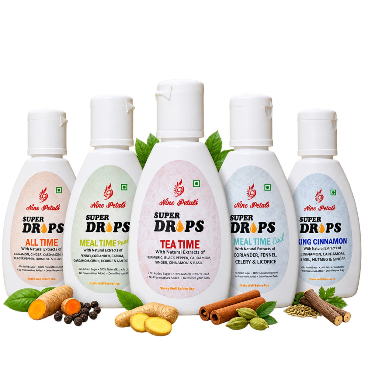 Super Drops Family Pack - All Time + Tea Time + Meal Time Punch + Meal Time Cool + King Cinnamon 30ml + 30ml For All Ages